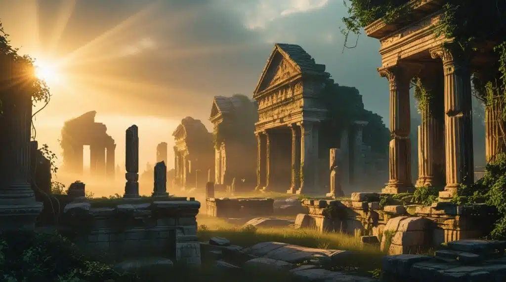 Lost Civilizations Ancient Roman aqueduct with stone arches and flowing water channel