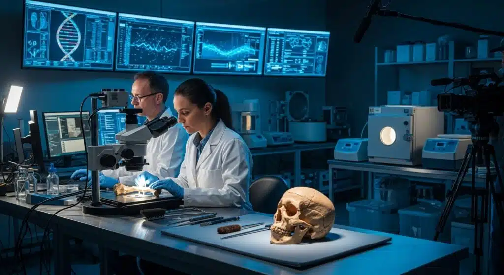 Scientists conducting Beachy Head Woman DNA genetic sequencing analysis