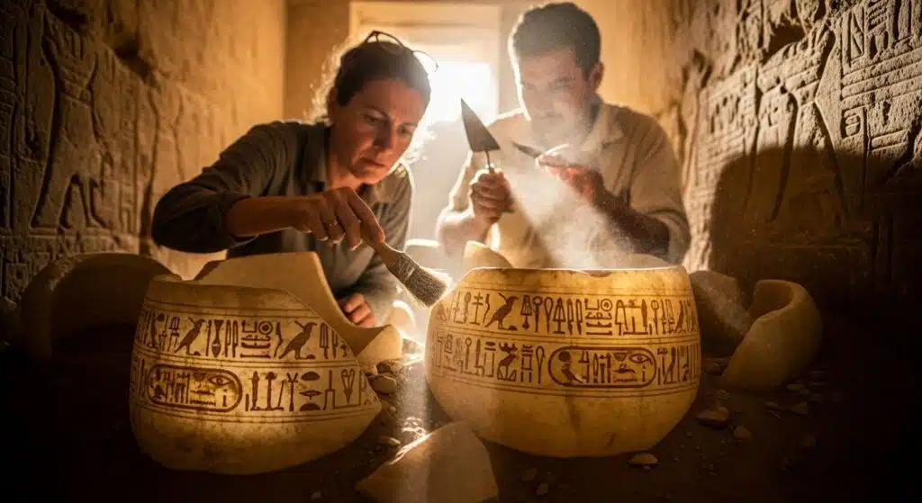 Archaeologists excavating the entrance of the Thutmose II Tomb
