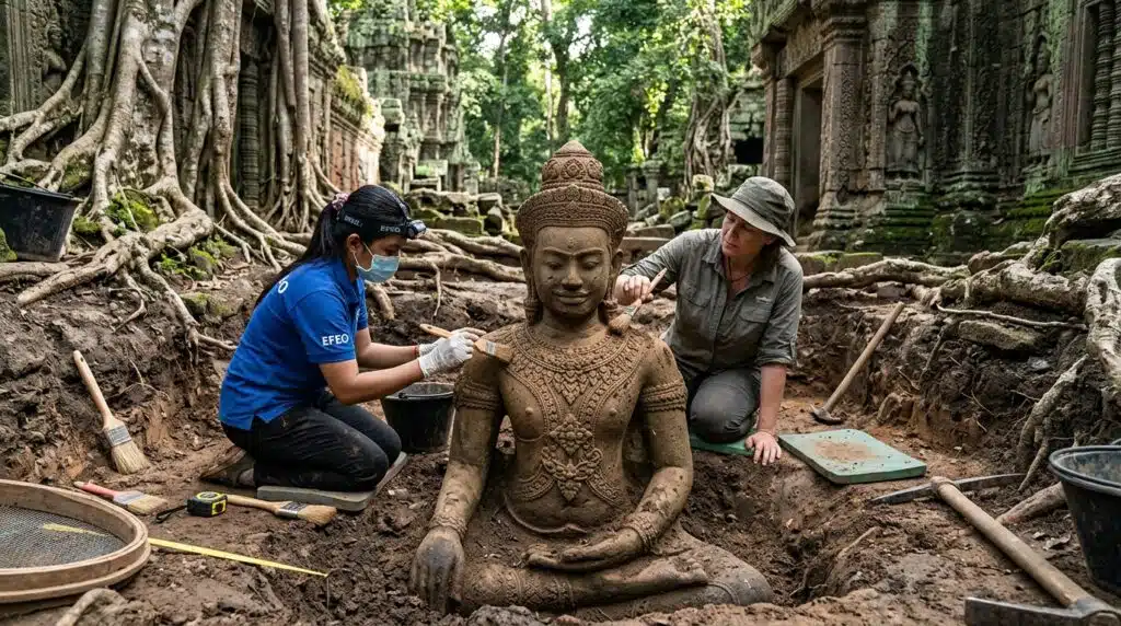 Missing Buddha Torso excavation at Ta Prohm in 2025
