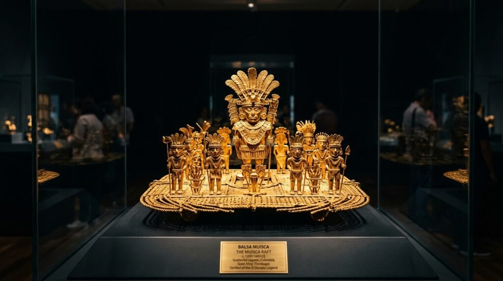 El Dorado City of Gold Muisca Raft artifact displayed in museum