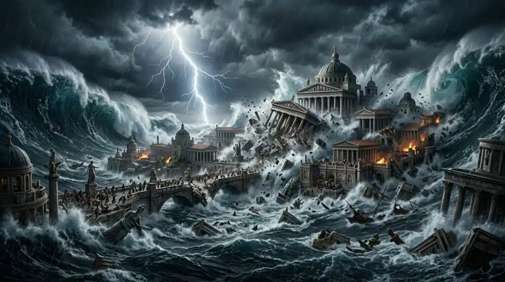 Myth-of-Atlantis-sinking-beneath-the-sea-in-a-single-night