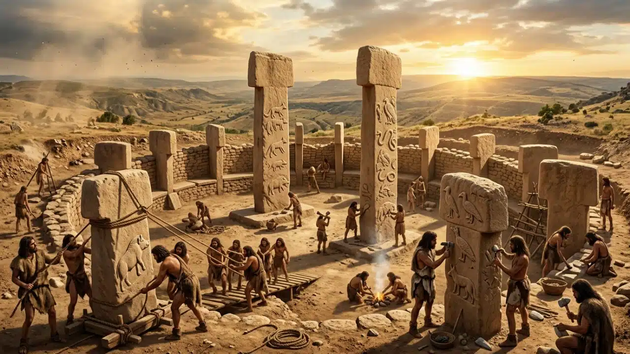 Göbekli Tepe Mystery revealed through ancient hunter-gatherers building a monumental stone temple before agriculture.