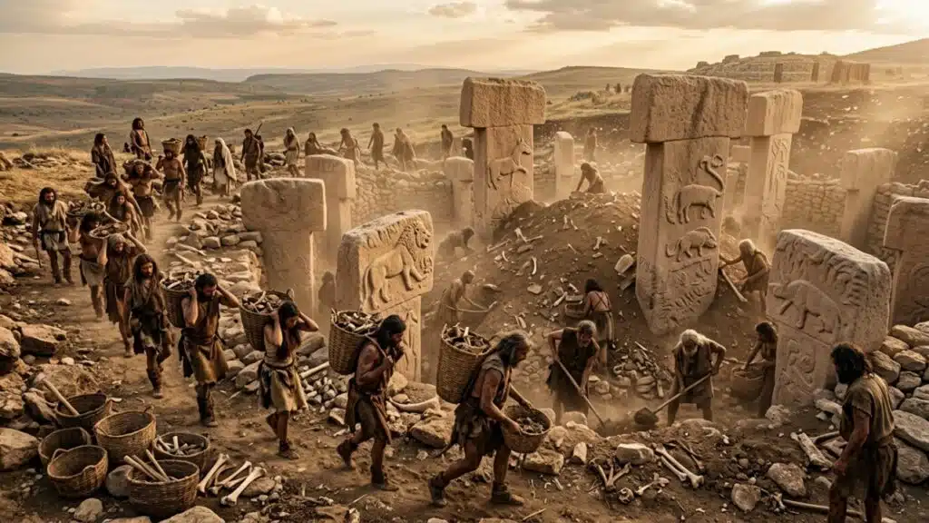 Göbekli Tepe Mystery showing the deliberate burial of the ancient temple by the people who built it.