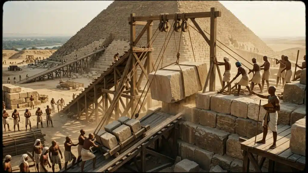 How Were the Pyramids Built using ancient Egyptian counterweights and lifting engineering systems