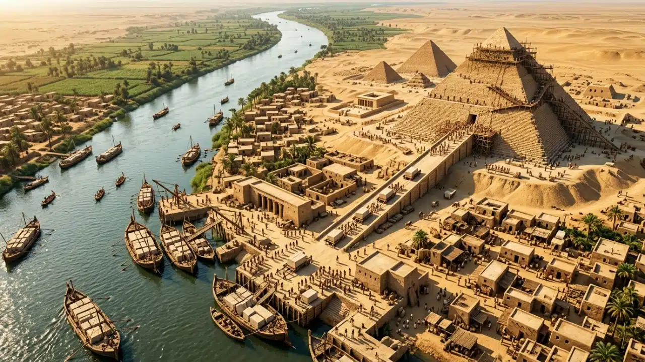 How Were the Pyramids Built using the ancient Nile river and massive stone transport barges