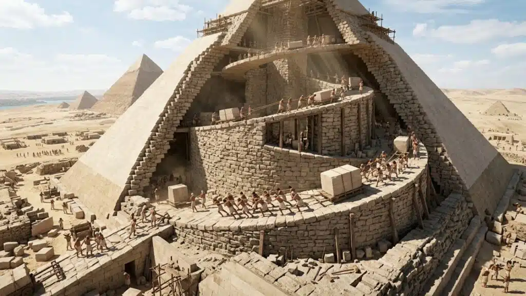 How Were the Pyramids Built with a proposed internal spiral ramp system inside the Great Pyramid